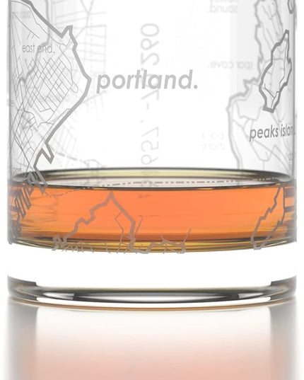 Well Told Engraved Portland Maine Map Rocks Glass, Old Fashioned Whiskey Glass (11 oz, Clear) Etched Whiskey Glass, Gifts For Whiskey Lovers