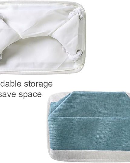 TheWarmHome Fabric Storage Bins Baskets for Organizing,Sturdy Storage Basket W/Handles, Decorative Foldable Storage Baskets for Shelves Closet Nursery Toy (White&Teal, Medium - 3 Pack)