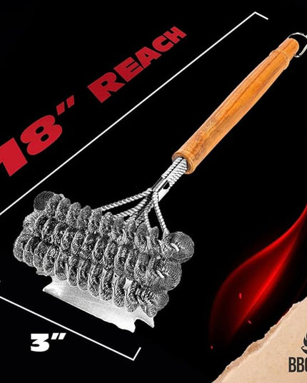 BBQ-AID Grill Brush for Outdoor Grill Bristle Free - 18" BBQ Brush for Grill Cleaning Kit - Safe BBQ Grill Cleaner Brush and Scraper - Stainless Grill Cleaning Brush for Any Grill, Grill Accessories