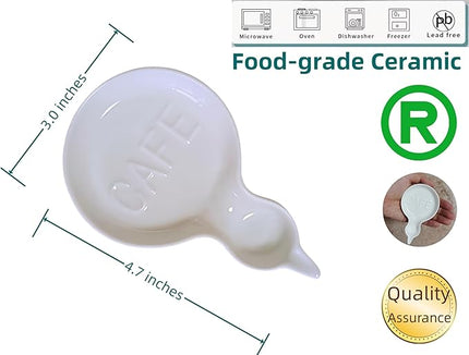Coffee Spoon Rest for Coffee Bar Accessories, Small Spoon Rest for Coffee Station, Ceramic Tea Spoon Teaspoon Rest Teaspoon Holder (White, CAFE Pattern)