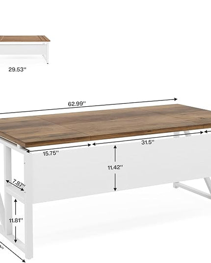 Tribesigns 63 inches Computer Desk with Bottom Storage Shelf Home Office Desk Writing Table for Workstation,Dark Walnut + Steel Leg， Cabinet not Included (Light Walnut, 63-inch-with Shelf)