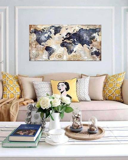 Canvas Wall Art World Map Wall Art for Office Artwork Print Picture Home Interior Decor - Map Picture for living room Office Bedroom Wall Decor Canvas Artwork 24x48inch Ready to Hang