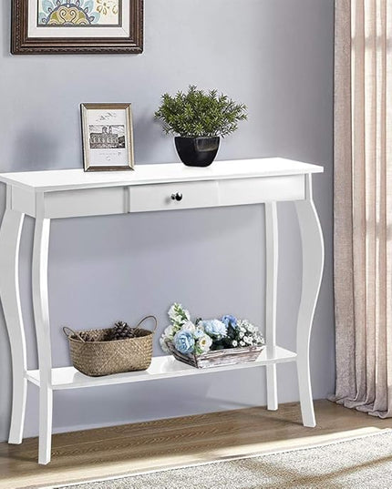 ChooChoo Narrow Console Table with Drawer, Chic Accent Sofa Table, Entryway Table, 39.3 Inch, White