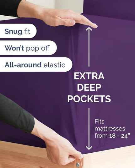 Extra Deep Cal King Sheet Set - 6 Piece Breathable & Cooling Sheets - Hotel Luxury Bed Sheets Set - Easy & Secure Fit - Soft, Wrinkle Free & Comfy Sheets Set - Purple Sheet Set with Extra Deep Pockets