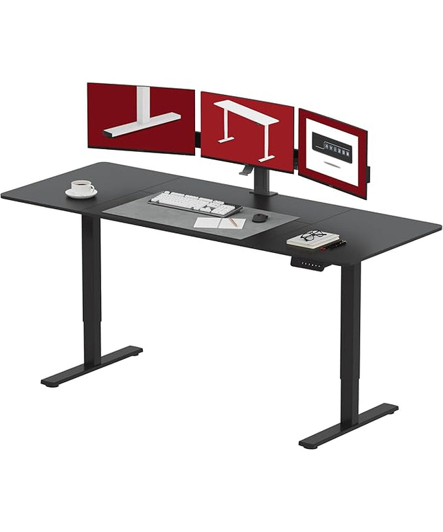 SANODESK Electric Standing Desk 79x32 Inch Height Adjustable Stand Up Desk Home Office Computer Workstation Sit Stand Home Office Desk with Splice Board (Black Frame + Black Top)