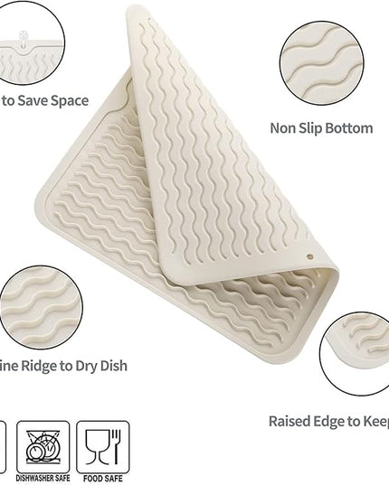 Silicone Dish Drying Mat for Multiple Usage,Easy clean,Eco-friendly,Heat-resistant Silicone Mat for Kitchen Counter or Sink,Refrigerator or Drawer liner Tapioca M 12 inches x 12 inches