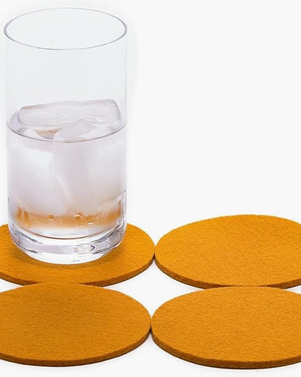 Graf Lantz - Bierfilzl Merino Wool Round Coasters Set of 4 - Turmeric (4" Circles) - Absorbs 30% of Weight - German Wool - Heat Resistant, Sustainable, & Reusable - Home Decor & Coffee Table Decor