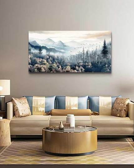 hyidecorart Framed Wall Art For Living Room Canvas Wall Decor For Office Bedroom Decorations Fog forest landscape Pictures Artwork Poster Wall Painting Canvas Prints Home Decor Works 40 X 20in