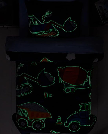 Twin Comforter Set for Boys-5 Pieces Truck Tractor Excavator Glow in The Dark Twin Bedding Sets for Kids, Ultra Soft Bed in A Bag with Sheets