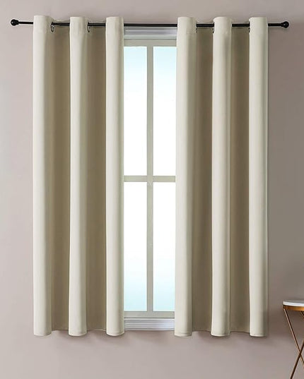 ChrisDowa Small Window Curtains 50 inches Long for Bedroom - Grommet Short Thermal Insulated Room Darkening Curtains for Kitchen (2 Panels, Beige, 29 x 50 Inch)