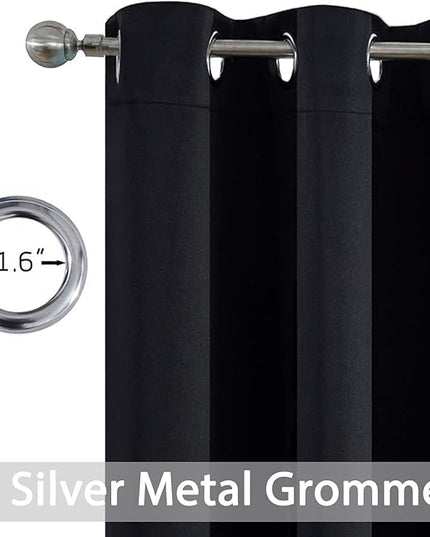 Yakamok Blackout Curtains Room Darkening Thermal Insulated Window Panels,Solid Grommet Top Drapes for Bedroom/Living Room(38Wx90L, Black, 2 Panels)