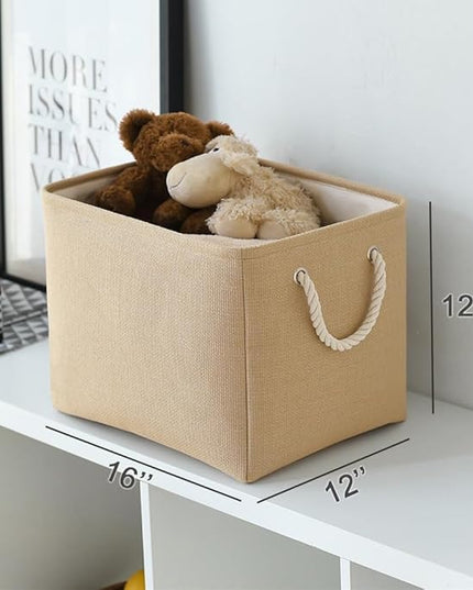 TheWarmHome Organization and Storage Basket for Organizing - 3 Pack 16x12x12 inch Cube Fabric Storage Cubes, Storage Bin for Shelves Gift Closet Organizer Cloth Toy (Beige)