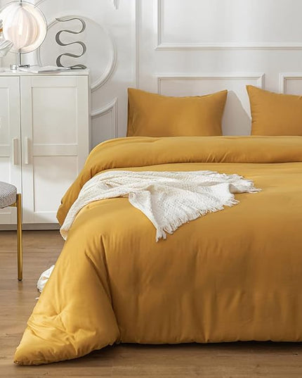 Luxlovery Mustard Yellow Comforter Set King Bedding Comforter Sets Men Women Solid Color Ginger Yellow Blanket Quilts Beathable Soft Cozy Puffy Lightweight Hotel Quailty Bedding Set