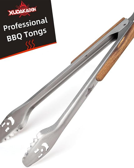 18-Inch Long Stainless Steel BBQ Tongs with Extended Luxurious Acacia Handle – Durable and Easy-to-Clean Grilling Tool for Cooking, Kitchen Use, and Outdoor Barbecues