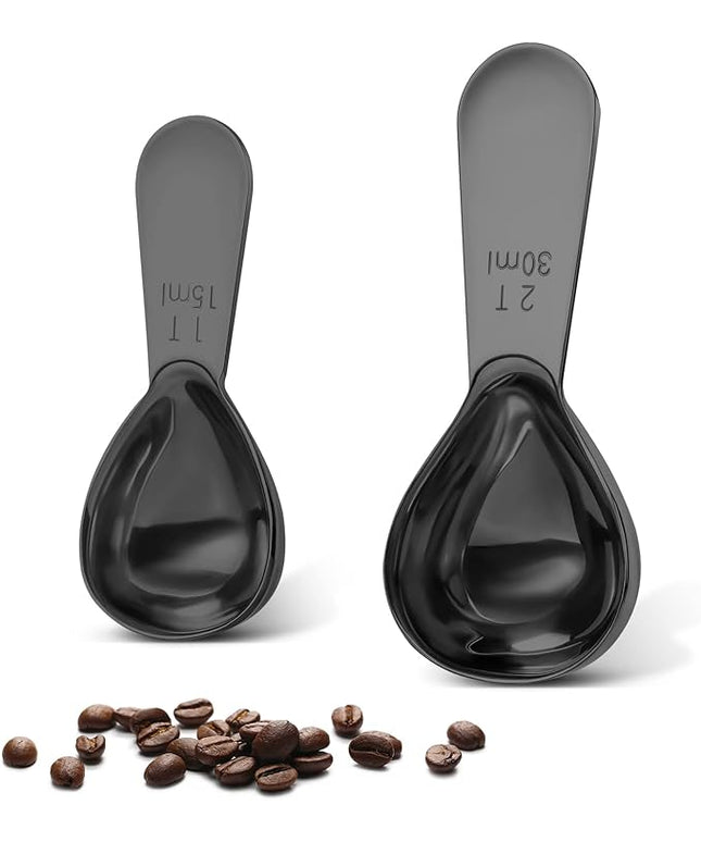 Stainless steel coffee scoop 2-piece set (1 tbsp, 2 tbsp) durable Tablespoon, ergonomic measuring spoon, Suitable for small and large jars，short-handled spoon (Black)