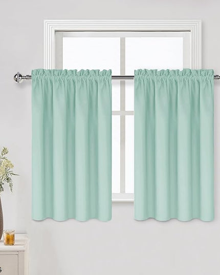 DWCN Blackout Curtains for Living Room Thermal Insulated, Energy Saving & Noise Reducing Bedroom Curtains, Mint Green, W 42x L 36 Inch, Set of 2 Rod Pocket Curtain Panels