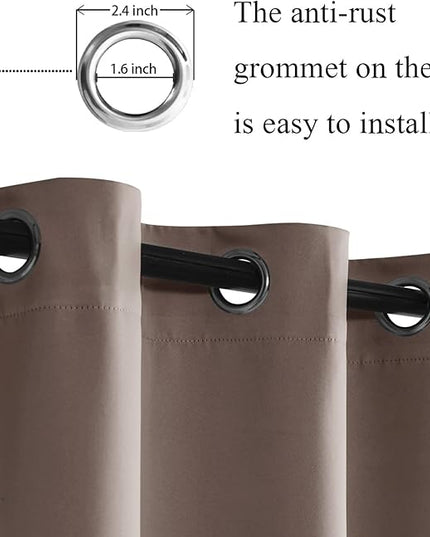 JIUZHEN Tan Blackout Curtains with Tiebacks - Thermal Insulated, Light Blocking and Noise Reducing Grommet Curtains for Bedroom and Living Room, Set of 2 Window Curtain Panels, 60 x 63 Inch Length
