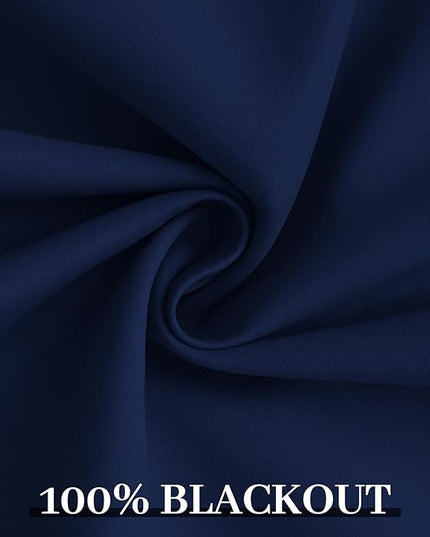 Yakamok Navy Blue 100% Blackout Curtains 84 Inches Long Thermal Insulated Window Curtain for Bedroom Living Room Darkening Set of 2 Panels Grommet Top Drapes with 2 Thick Layers 52x84 Inches Dark Blue