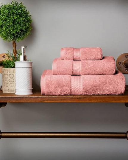 Superior Egyptian Cotton Pile 3 Piece Towel Set, Includes 1 Bath, 1 Hand, 1 Face Towel/Washcloth, Ultra Soft Luxury Towels, Thick Plush Essentials, Guest Bath, Spa, Hotel Bathroom, Tea Rose