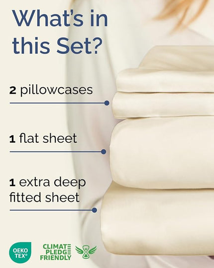 Extra Deep Twin XL Sheet Set - 4 Piece Breathable and Cooling Sheets - Hotel Luxury Bed Sheets Set - Easy Fit - Soft, Wrinkle Free and Comfy Sheets Set - Off White Sheet Set with Extra Deep Pockets