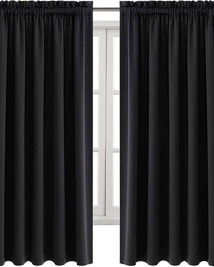 DWCN Blackout Curtains for Bedroom – Rod Pocket Thermal Insulated Noise Reducing Noise Reducing Drapes for Living Room, W 60 x L 63 Inch, 2 Panels, Black