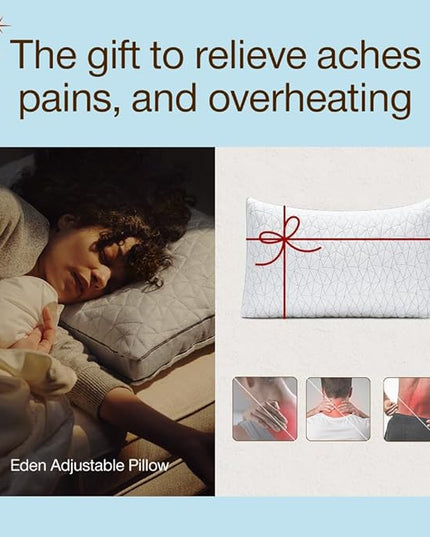 Coop Home Goods Eden Bed Pillow Queen Size for Sleeping on Back, Stomach and Side Sleeper- Medium Soft Memory Foam Cooling Gel - CertiPUR-US/GREENGUARD Gold