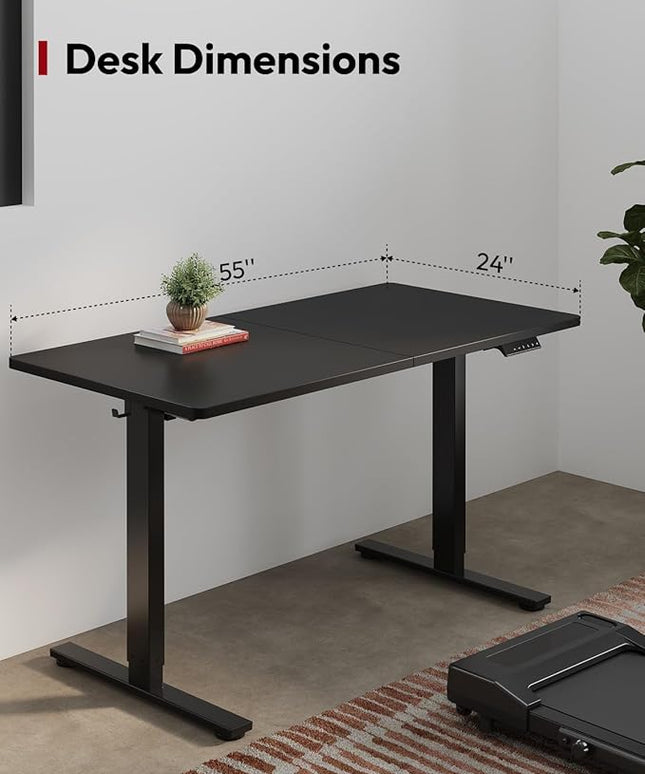 SANODESK Standing Desk Height Adjustable Electric Stand up Desk 55x24 Inches Sit Stand Home Office with Splice Board, Black Frame/Black Top