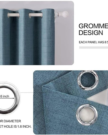 MIULEE Linen Texture Curtains for Bedroom Solid 100% Blackout Thermal Insulated Dusty Blue Curtains Grommet Room Darkening Drapes Luxury Decor for Living Room Nursery 52x72 Inch (2 Panels)