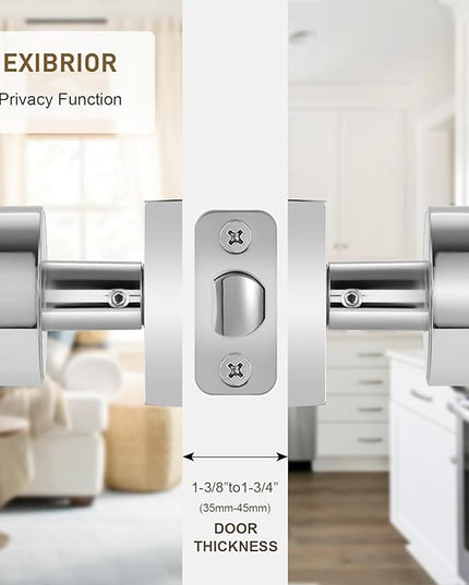Polished Chrome Closet Door Knob, Modern Round Passage Door Handle for Hallway