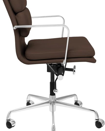 Laura Davidson Furniture SOHO II Padded Management Office Chair - Mid Back Desk Chair with Arm Rest, Swivel & Cushion Availability, Made of Faux Leather, Dark Brown, Computer Chair