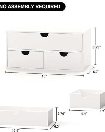 Wisuce Bamboo Desk Organizer - Mini Bamboo Desk Drawer Tabletop Cosmetic Storage Organization for Office or Home White