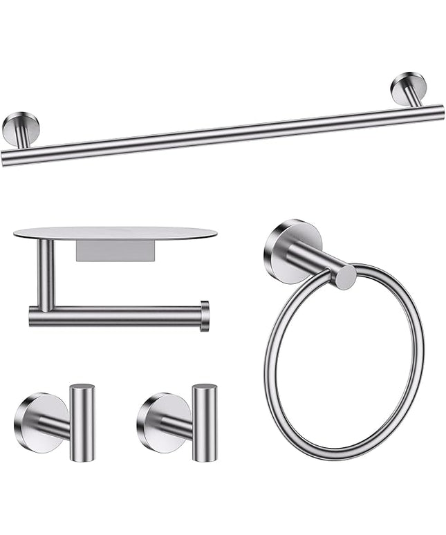 TURS Brushed 5 Piece Bathroom Hardware Set, SUS304 Stainless Steel Bath Towel Bar Set, Bathroom Towel Rack Set Wall Mounted