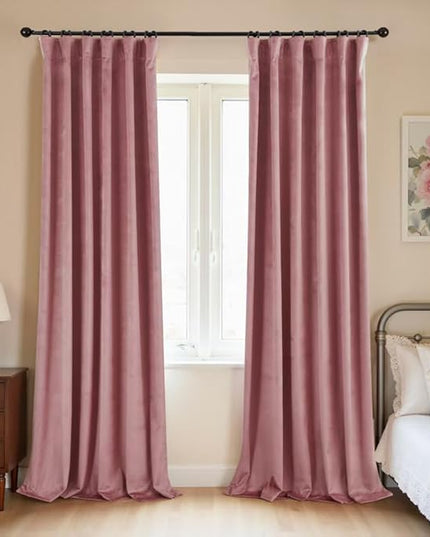 KOUFALL Vintage French Country Curtains for Bedroom Nursery,Pretty Mauve Pink Velvet Blackout Coquette Elegant Curtains for Living Room Feminine Women Girls Room 84 Inches Long 2 Panels Dusty Rose