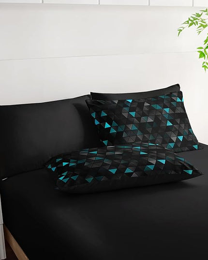 Geometric Turquoise Black Triangle King Comforter Set, Light Honeycomb Bedding Set 7 Piece in A Bag,Bed Sheet Set Geometry Decor,Microfiber Lightweight All Season