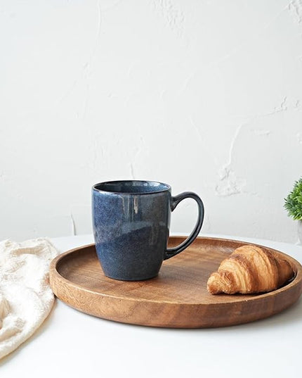 Bosmarlin Ceramic Coffee Mug Set of 4, 17 Oz, Coffee Cups with Big Handle, Microwave Safe, Unique Reactive Glaze (Deep Blue, 17 Oz)