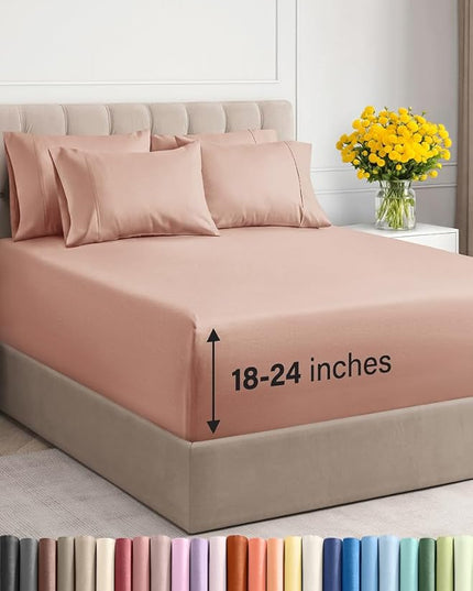 Extra Deep King Sheet Set - 6 Piece Breathable and Cooling Sheets - Hotel Luxury Bed Sheets Set - Easy & Secure Fit - Soft, Wrinkle Free and Comfy Sheets Set - Mauve Sheet Set with Extra Deep Pockets