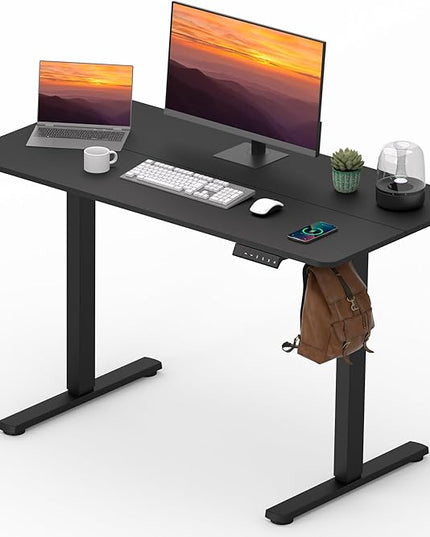 Adjustable Standing Desk, 47x24 Inches Home Office Desk with Memory Preset, Home Office Desk Computer Workstation Splice Black Top + Black Frame