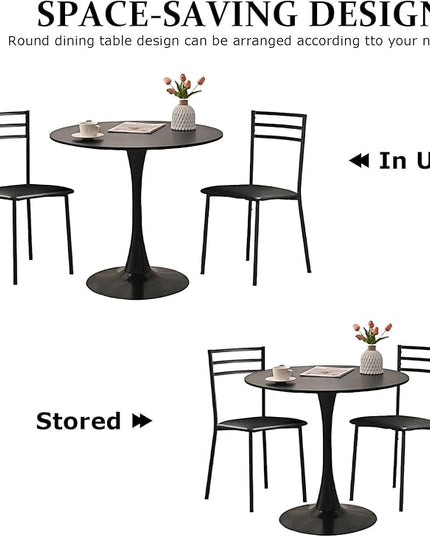 Round Table,31.5" Modern Dining Table for 2-4 People with MDF Top&Metal Pedestal Base,Coffee Table Thickened Tabletop for Dining Room/Kitchen/Living Room,Black