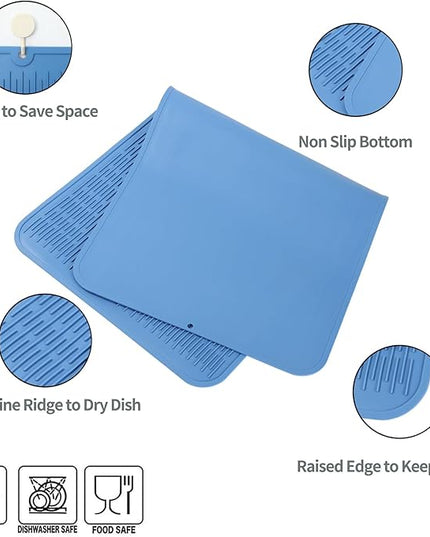 Silicone Dish Drying Mat for Multiple Usage,Easy clean,Eco-friendly,Heat-resistant Silicone Mat for Kitchen Counter or Sink,Refrigerator or Drawer Liner Lichen BlueL 5XL 36inches x 18inches