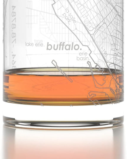 Well Told Engraved Buffalo New York Map Rocks Glass, Old Fashioned Whiskey Glass (11 oz, Clear) Etched Whiskey Glass, Gifts For Whiskey Lovers