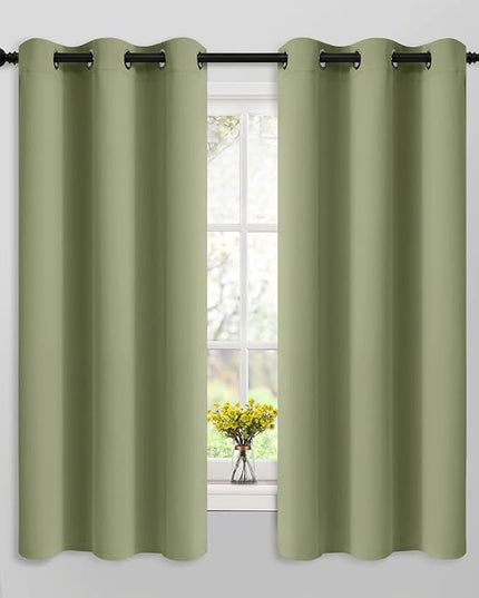 Yakamok Room Darkening Blackout Curtains for Bedroom,Thermal Insulated Grommet Top Light Blocking Window Drapes for Living Room,42W x 63L,Sage Green,2 Panels