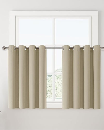 ChrisDowa 100% Blackout Tan Solid Curtains 45 Inches Long 2 Panels for Bedroom Living Room,Farmhouse Room Darkening Thermal Insulated Soundproof Grommet Top Window Treatment Drapes,52x45