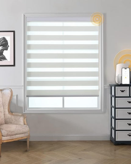Motorized Blinds with Remote, Cordless Automatic Zebra Shades, Smart Blind for Windows, Grey, 48 x 72