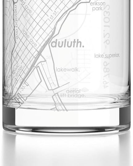 Well Told Engraved Duluth Minnesota Map Rocks Glass, Old Fashioned Glassware (11 oz, Clear) Etched Bourbon Tumbler, Gifts For Whiskey Lovers
