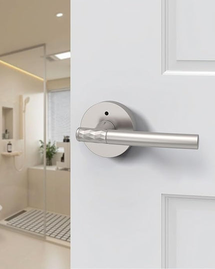 1 Pack Brushed Nickel Privacy Door Handle - Keyless Entry, Heavy Duty Zinc Alloy Lever for Bedroom/Bathroom