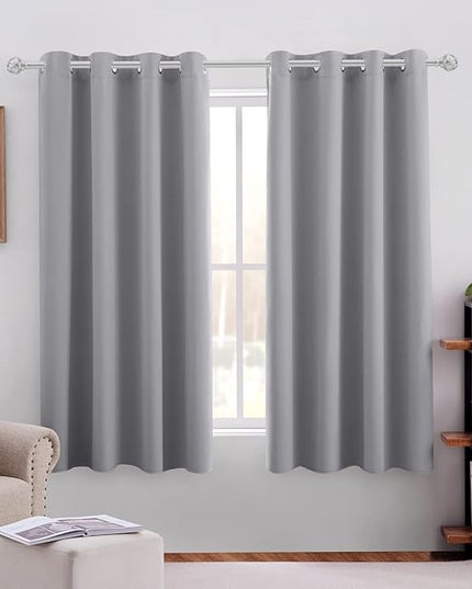HOMEIDEAS Light Grey Blackout Curtains 52 X 63 Inch Bedroom Curtains Set of 2 Panels Room Darkening Curtains/Drapes, Thermal Grommet Light Bolcking Window Curtains for Living Room