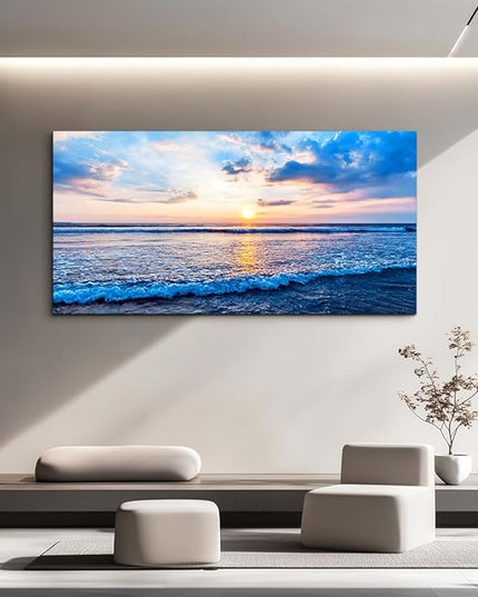 Canvas Wall Art for living room blue beach ocean sea waves landscape Wall Decor Ready to Hang Home Decorations bedroom kitchen bathroom inspirational Canvas prints posters painting wall mural Artwork