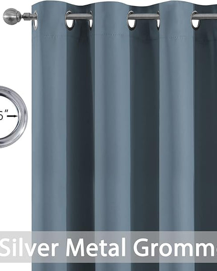 Yakamok Light Blocking Room Darkening Thermal Curtain Panels Blackout Curtains Solid Grommet Top Window Drapes/Panels for Bedroom/Living Room(52x63 Inch, Stone Blue, 2 Panels)