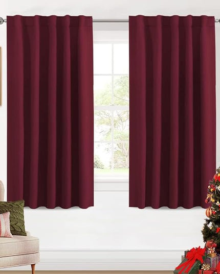 H.VERSAILTEX Christmas Blackout Curtains Thermal Insulated Window Treatment Panels Blackout Drapes for Living Room Back Tab/Rod Pocket Bedroom Draperies (2 Panels, Burgundy, 42 x 54 Inch)