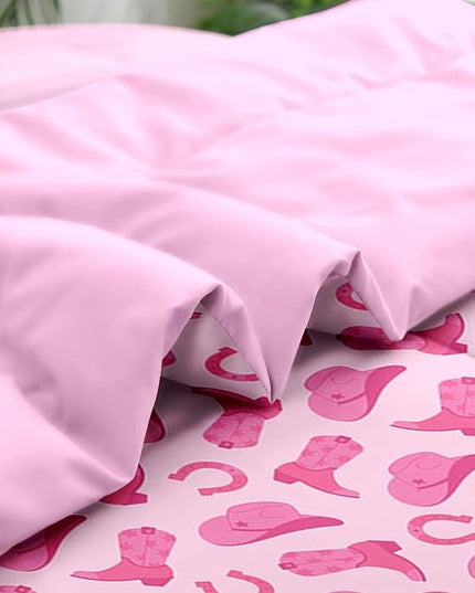 Comforter Set King Size, Pink Cowboy Cowgirl 7 Pcs Bedding for Kids and Adults, Cute American Western Bed Sheet Sets with Fitted Sheet 2 Pillowcases & 2 Shams